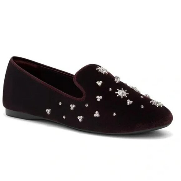Birdies The Starling Maroon Crystal Velvet Loafer Slip on Flat Shoes Size 7.5 - Picture 4 of 14